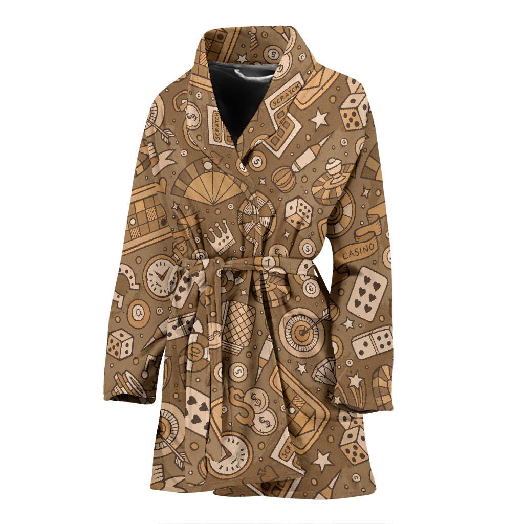 Gambling Poker Pattern Print Women Long Robe-grizzshop