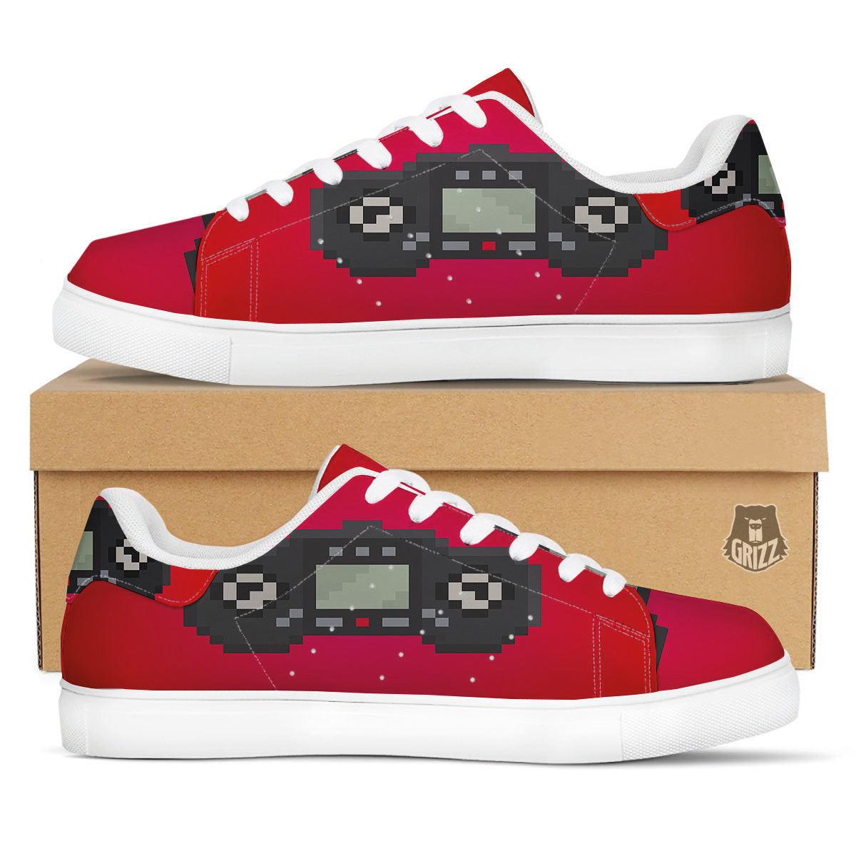 Game Items 8-Bit Pixel Print White Low Top Sneakers-grizzshop