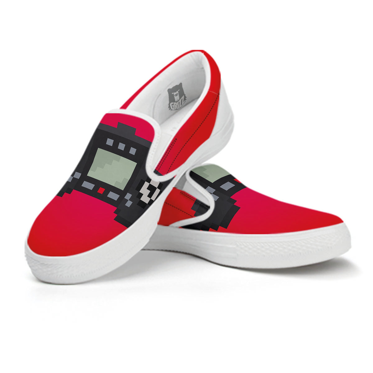 Game Items 8-Bit Pixel Print White Slip On Shoes-grizzshop