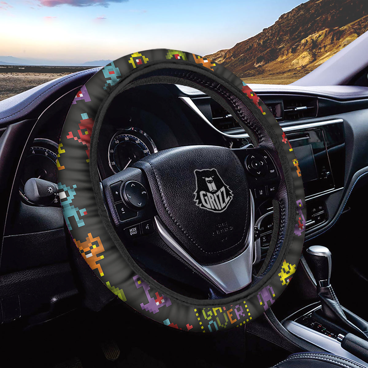 Game Monsters 8-Bit Video Print Pattern Car Steering Wheel Cover-grizzshop