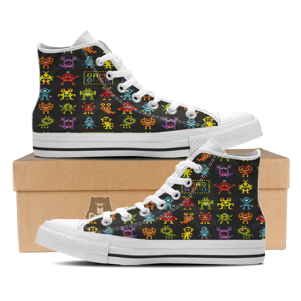 Game Monsters 8-Bit Video Print Pattern White High Top Shoes-grizzshop