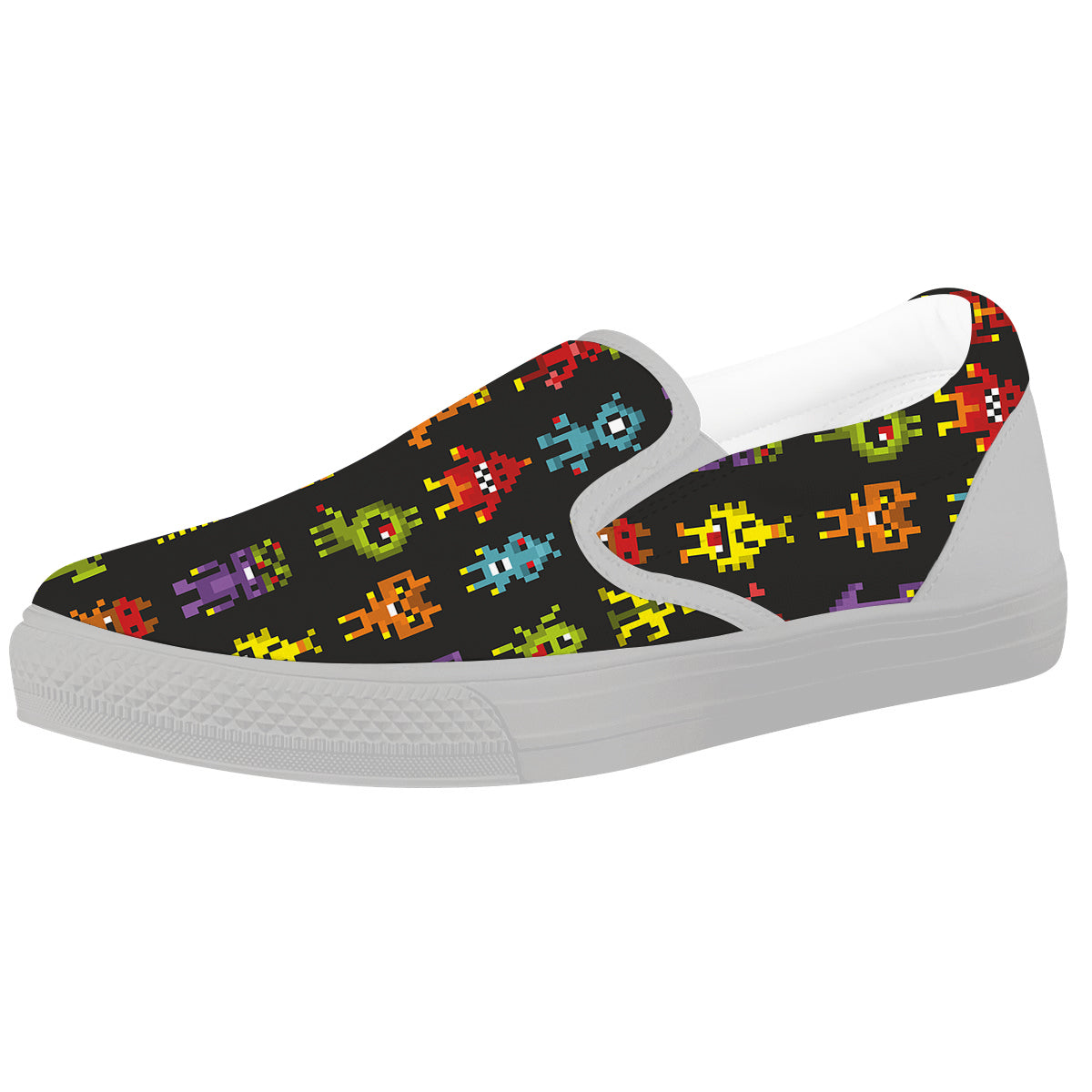 Game Monsters 8-Bit Video Print Pattern White Slip On Shoes-grizzshop