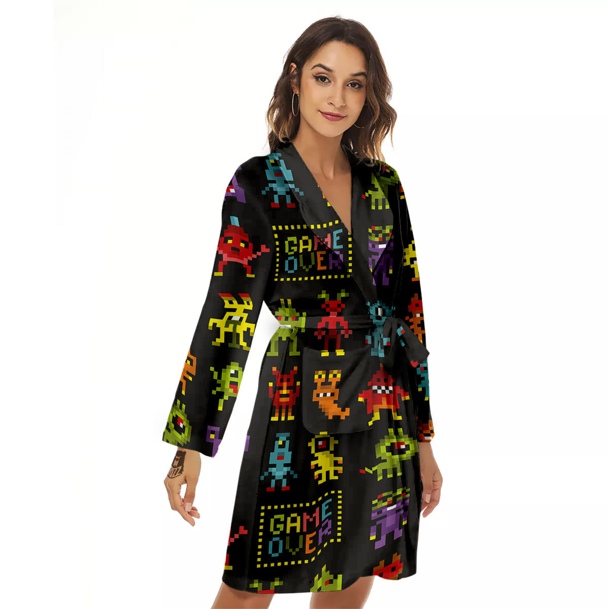 Game Monsters 8-Bit Video Print Pattern Women's Robe-grizzshop