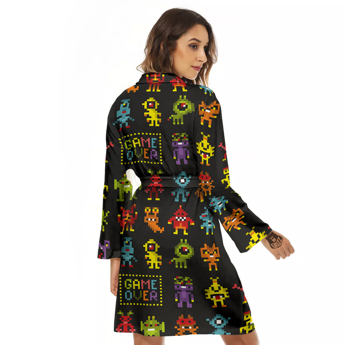 Game Monsters 8-Bit Video Print Pattern Women's Robe-grizzshop