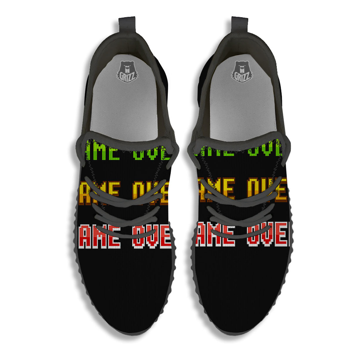Game Over 8-Bit Print Black Walking Shoes-grizzshop