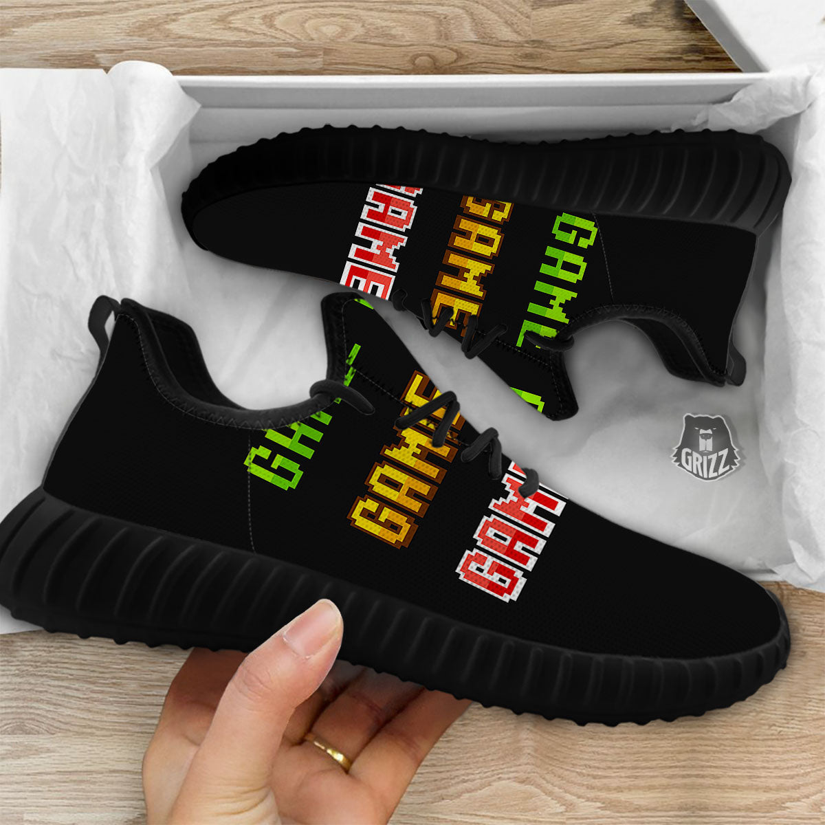 Game Over 8-Bit Print Black Walking Shoes-grizzshop