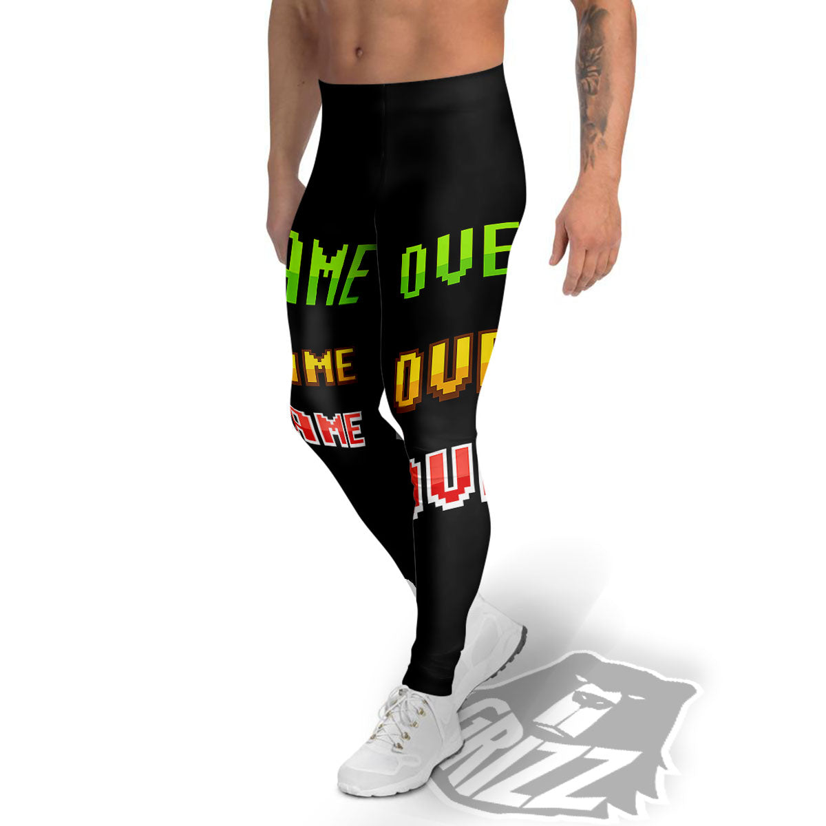 Game Over 8-Bit Print Men's Leggings-grizzshop