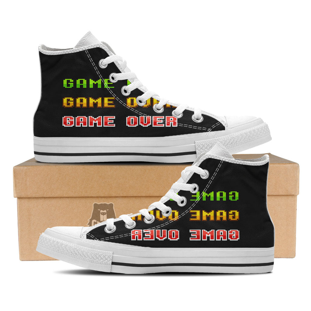 Game Over 8-Bit Print White High Top Shoes-grizzshop