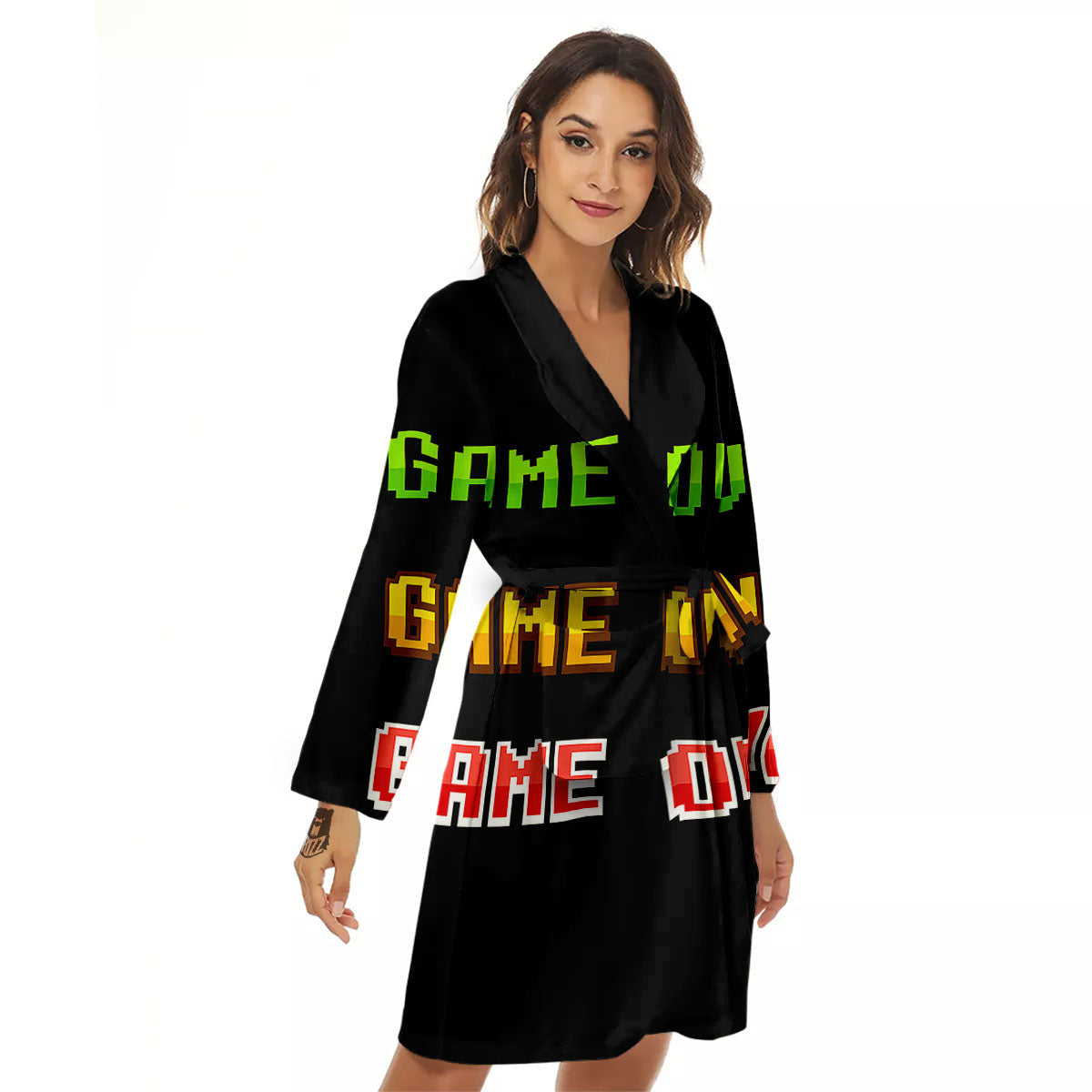 Game Over 8-Bit Print Women's Robe-grizzshop