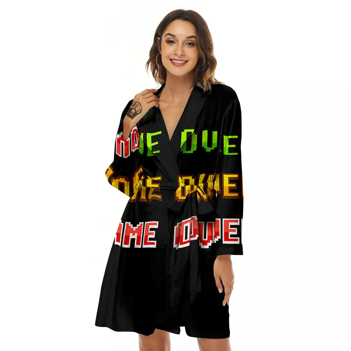 Game Over 8-Bit Print Women's Robe-grizzshop