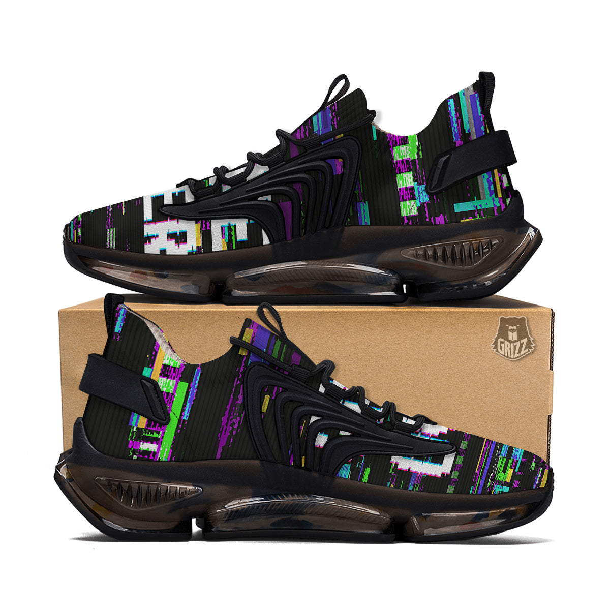 Game Over Text Glitch Effect Print Black Gym Shoes-grizzshop