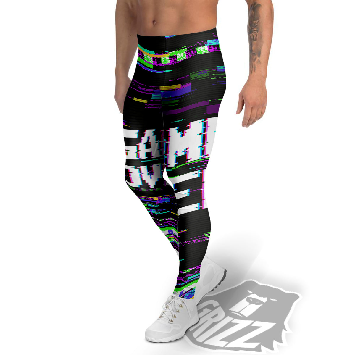 Game Over Text Glitch Effect Print Men's Leggings-grizzshop