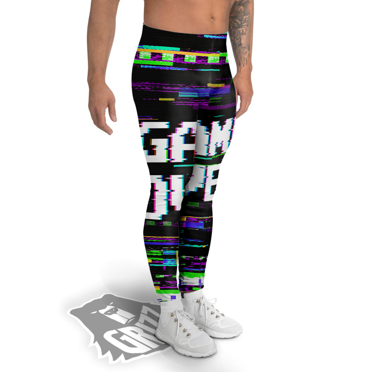 Game Over Text Glitch Effect Print Men's Leggings-grizzshop