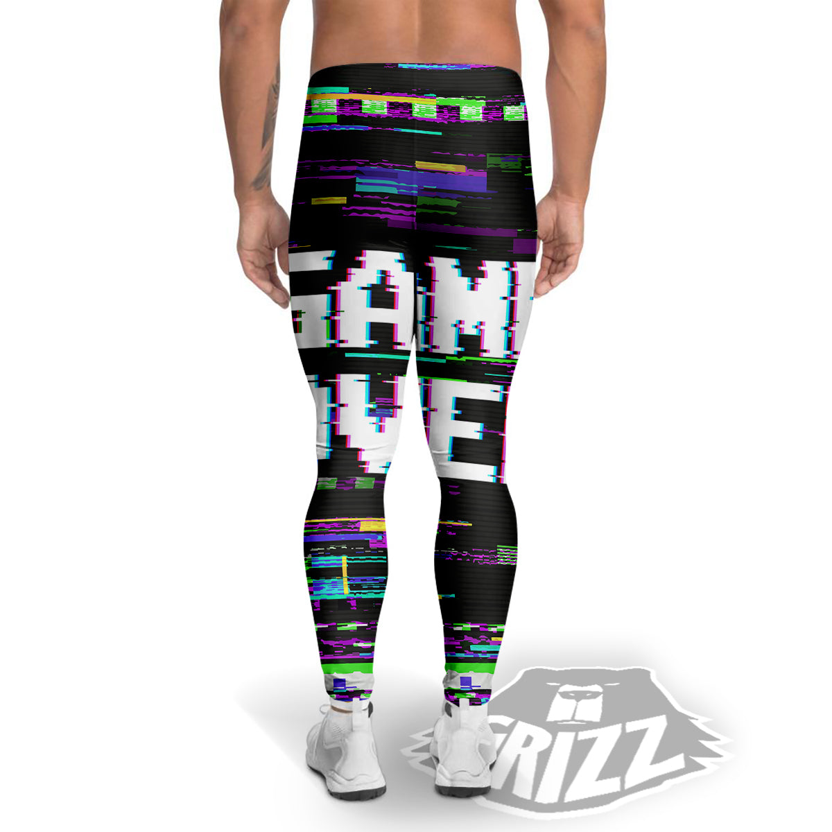 Game Over Text Glitch Effect Print Men's Leggings-grizzshop