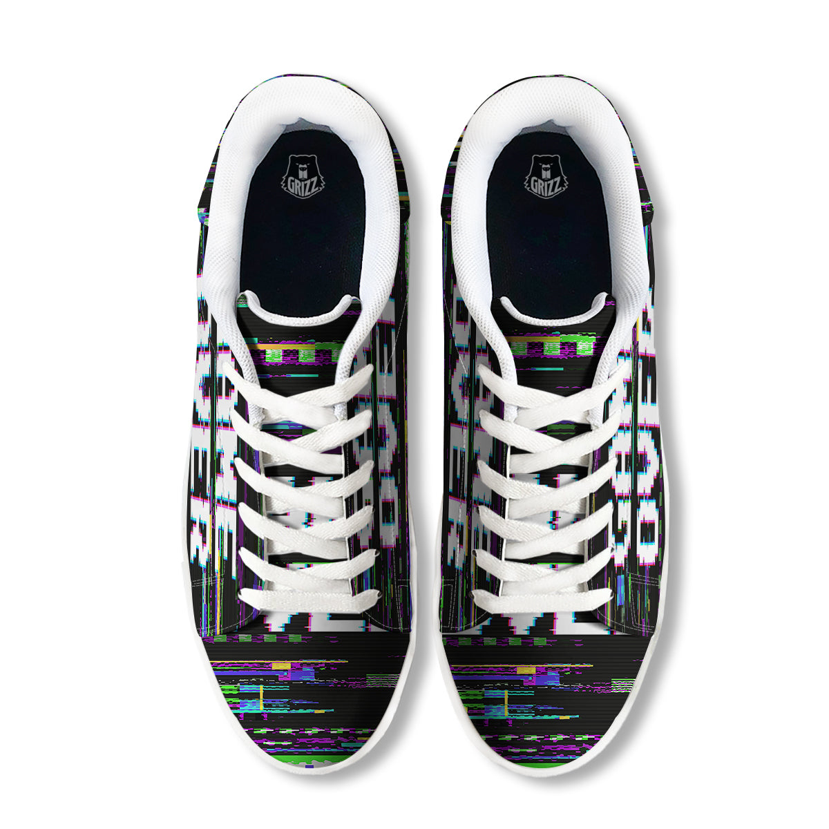 Game Over Text Glitch Effect Print White Low Top Sneakers-grizzshop
