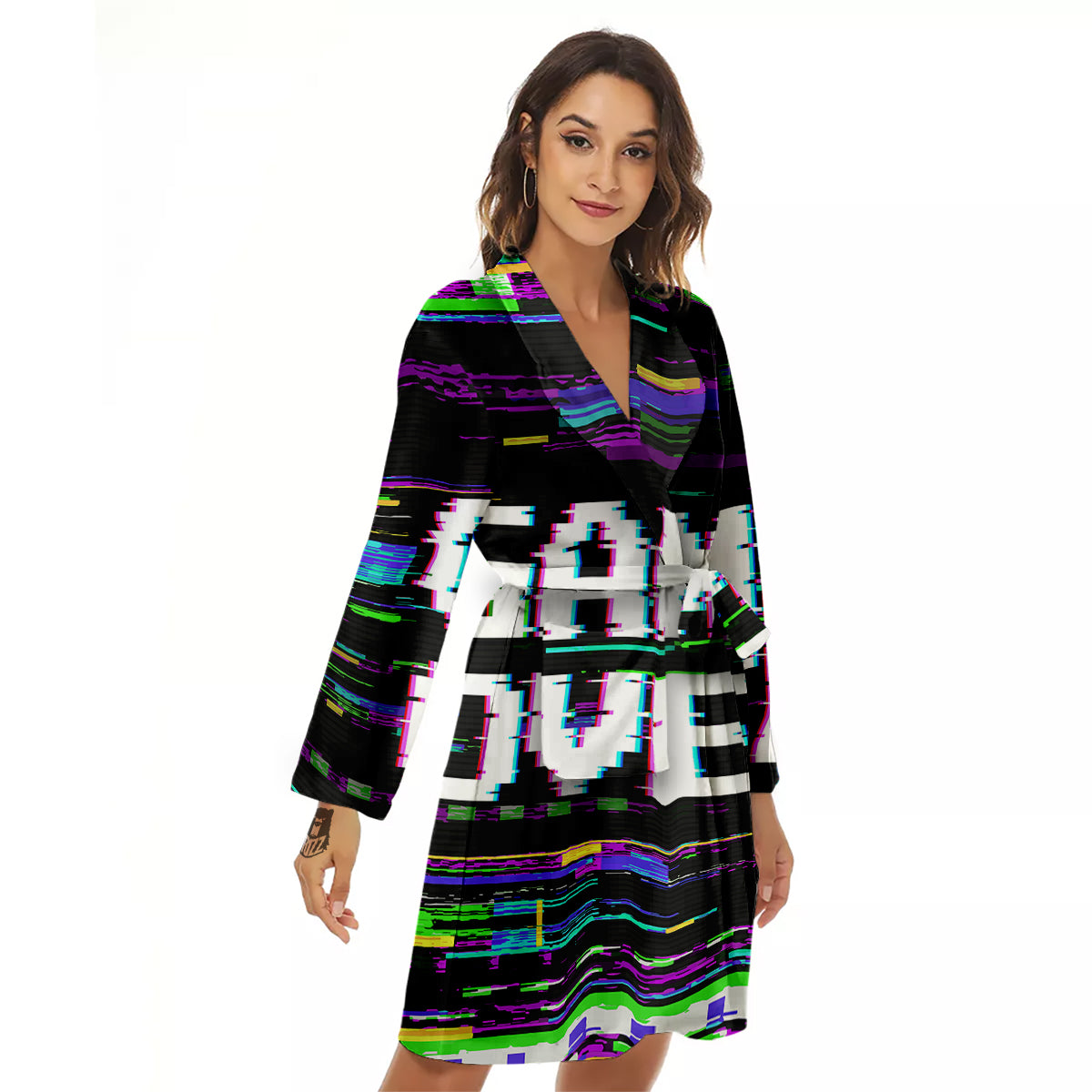 Game Over Text Glitch Effect Print Women's Robe-grizzshop
