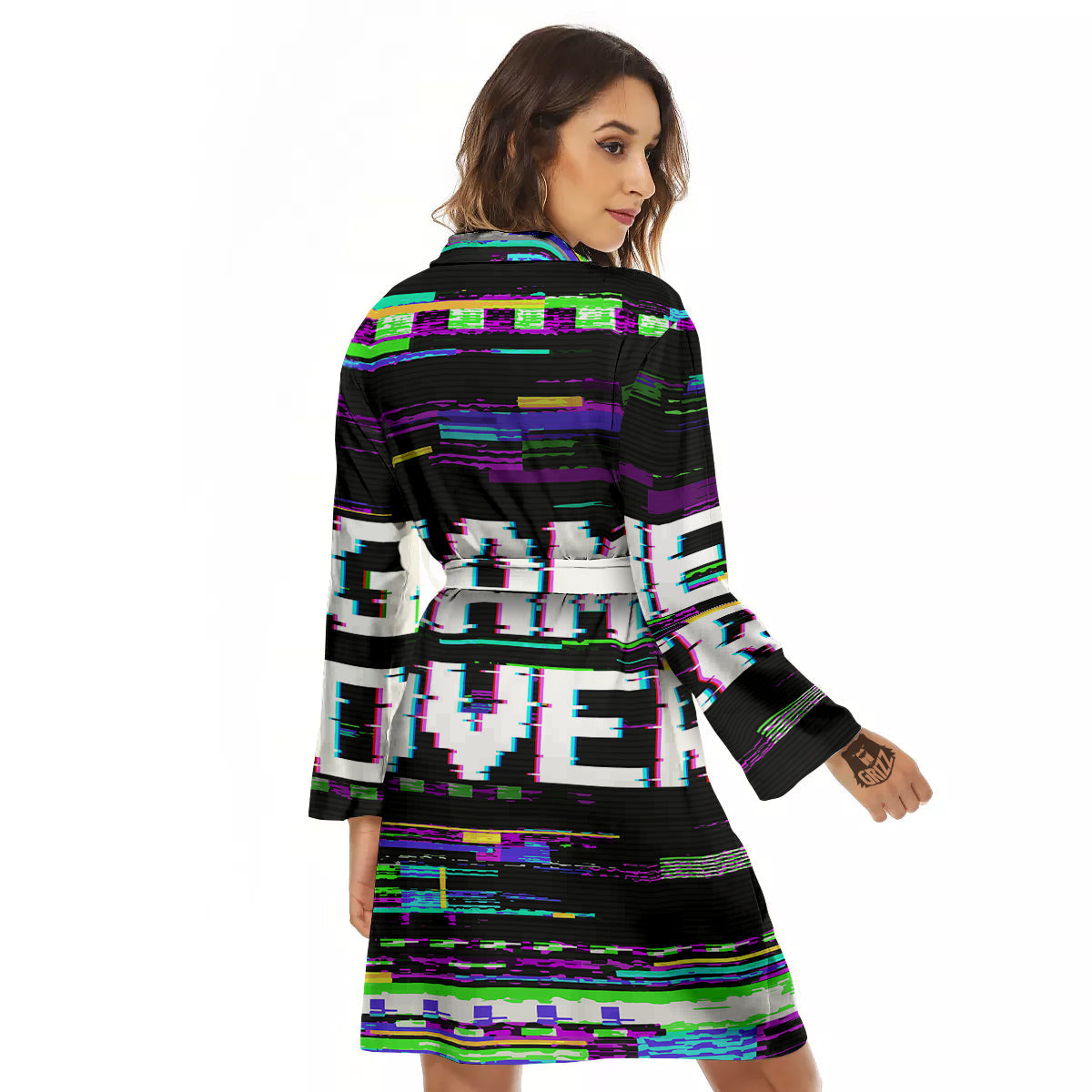 Game Over Text Glitch Effect Print Women's Robe-grizzshop