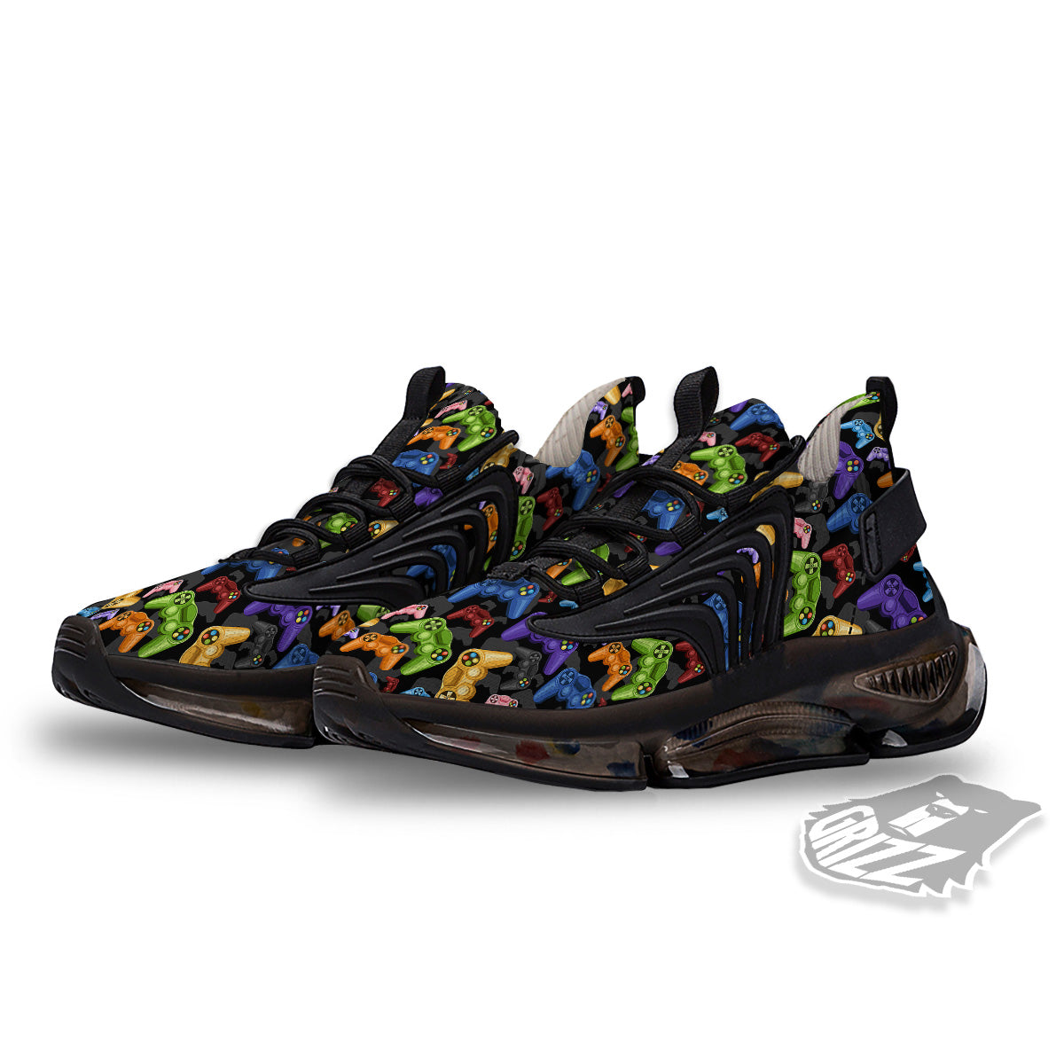 Game Pads Colorful Print Pattern Black Gym Shoes-grizzshop