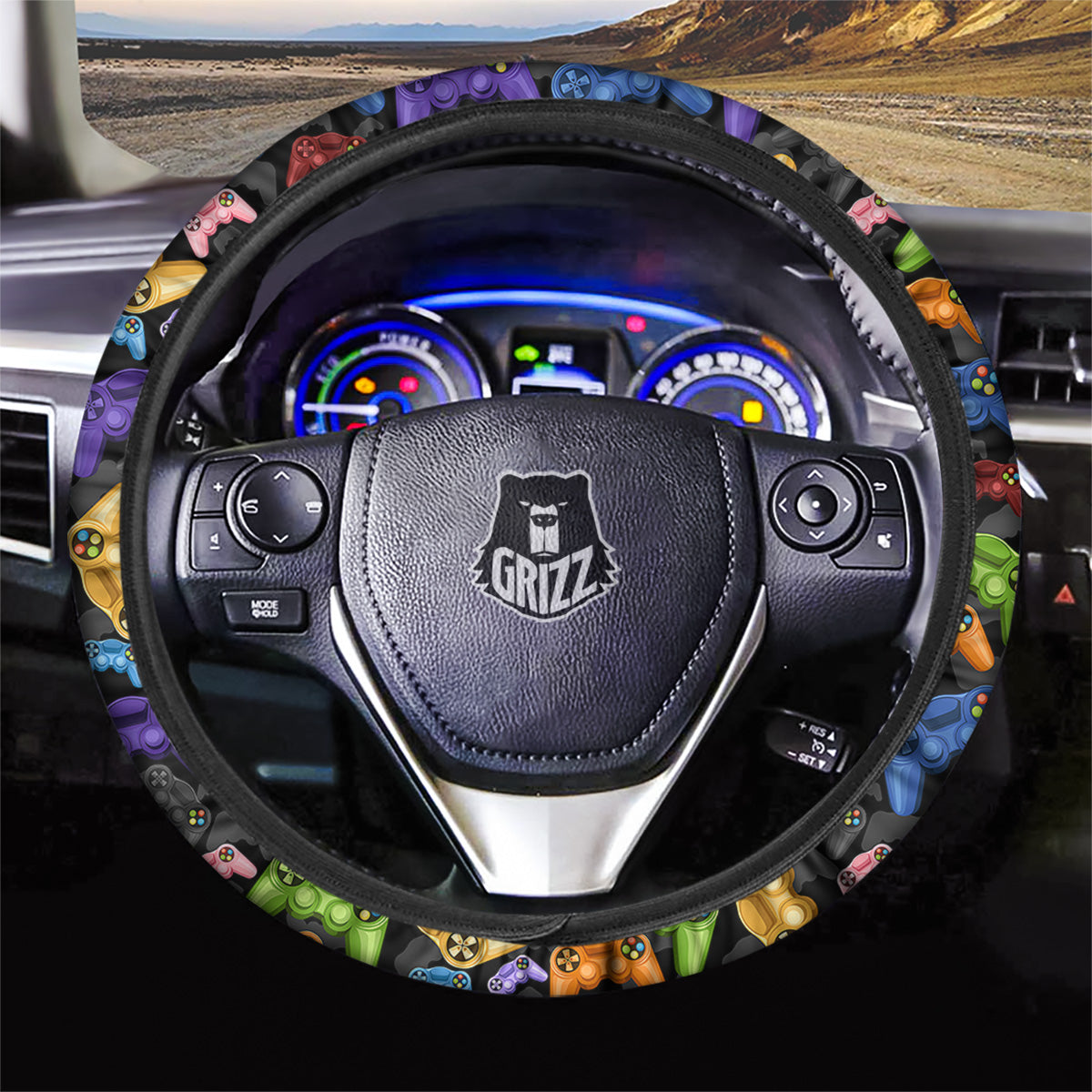 Game Pads Colorful Print Pattern Car Steering Wheel Cover-grizzshop