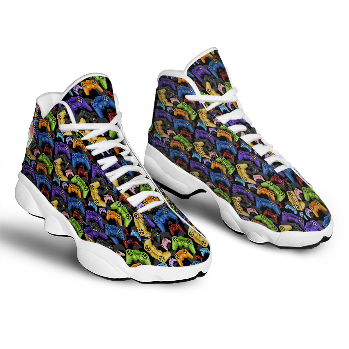Game Pads Colorful Print Pattern White Basketball Shoes-grizzshop