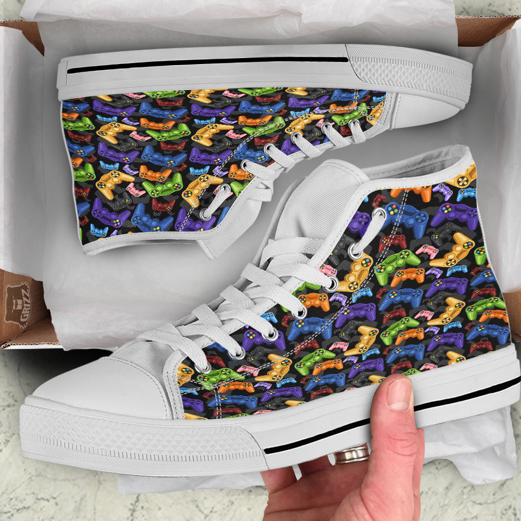 Game Pads Colorful Print Pattern White High Top Shoes-grizzshop