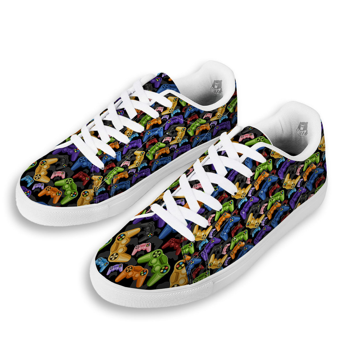 Game Pads Colorful Print Pattern White Low Top Sneakers-grizzshop