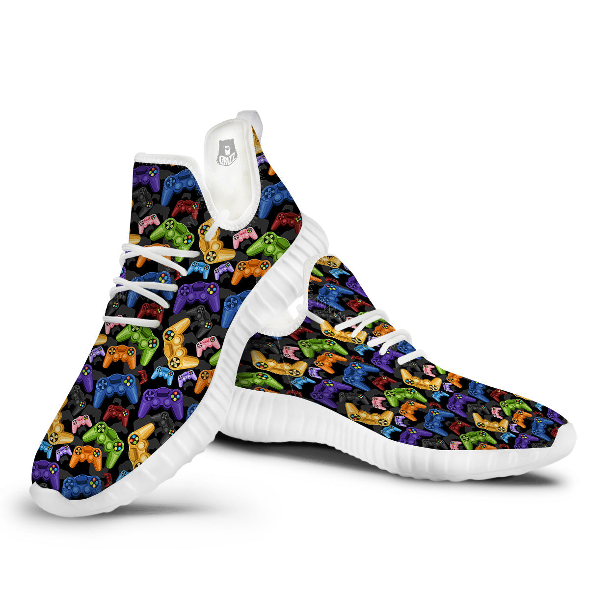 Game Pads Colorful Print Pattern White Walking Shoes-grizzshop