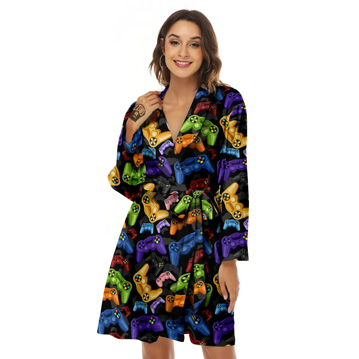 Game Pads Colorful Print Pattern Women's Robe-grizzshop