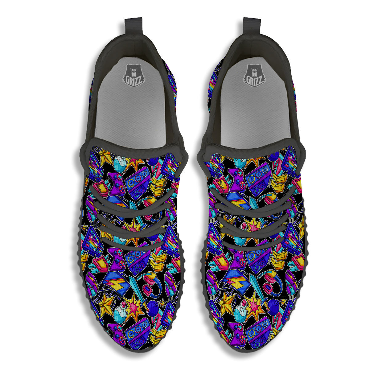 Gaming Items Colorful Print Pattern Black Walking Shoes-grizzshop