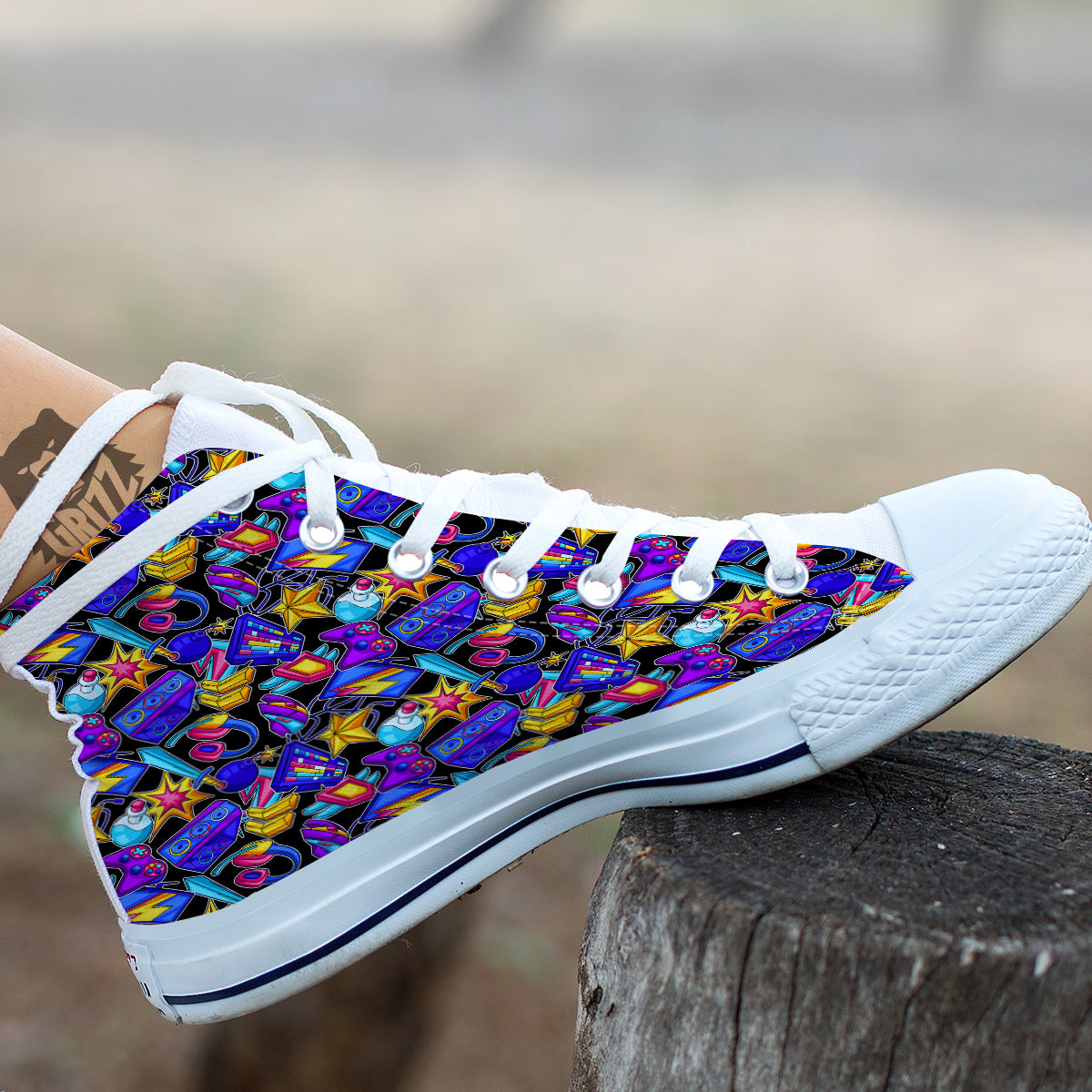 Gaming Items Colorful Print Pattern White High Top Shoes-grizzshop