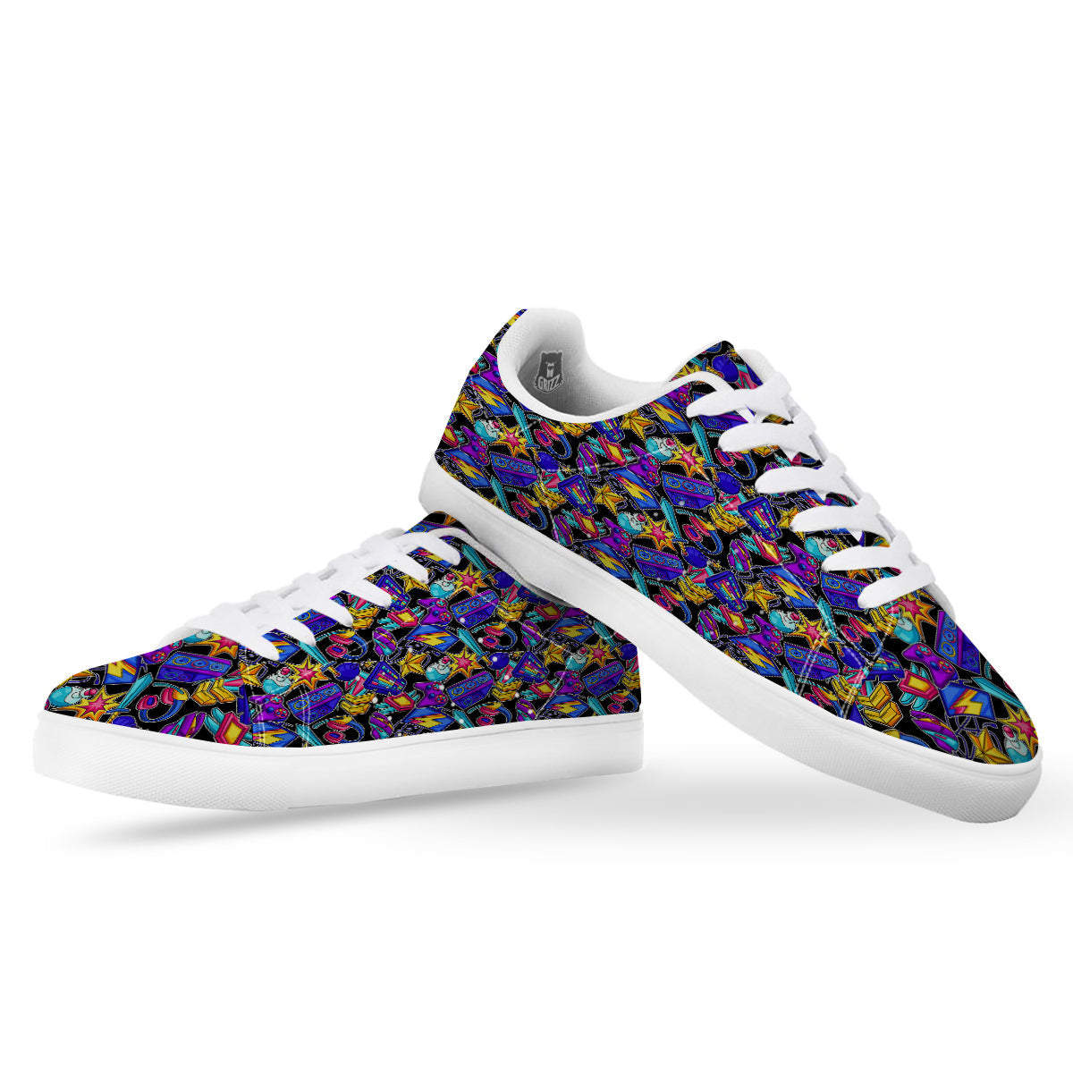 Gaming Items Colorful Print Pattern White Low Top Sneakers-grizzshop