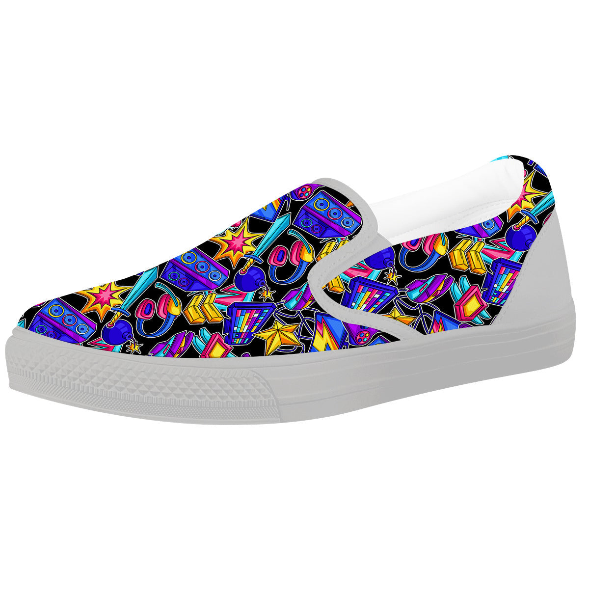 Gaming Items Colorful Print Pattern White Slip On Shoes-grizzshop