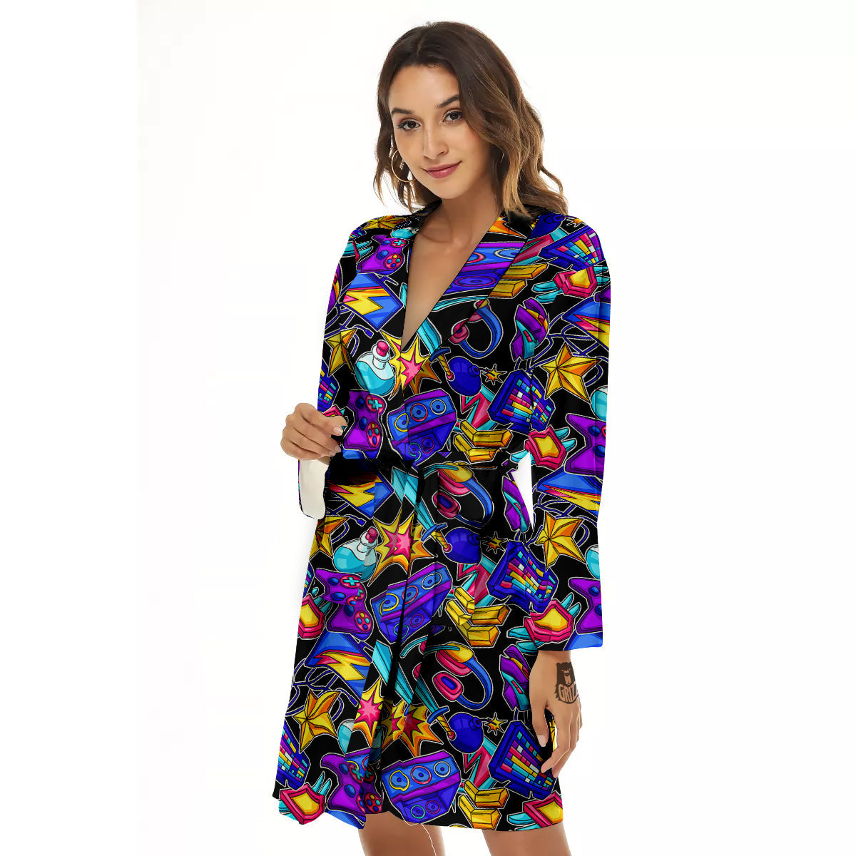 Gaming Items Colorful Print Pattern Women's Robe-grizzshop