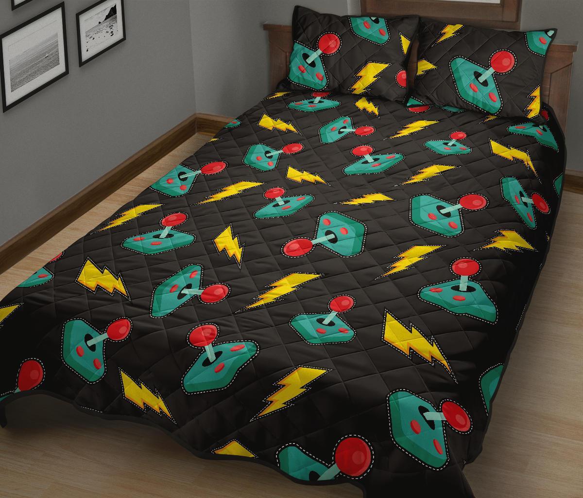 Gaming Joystick Pattern Print Bed Set Quilt-grizzshop