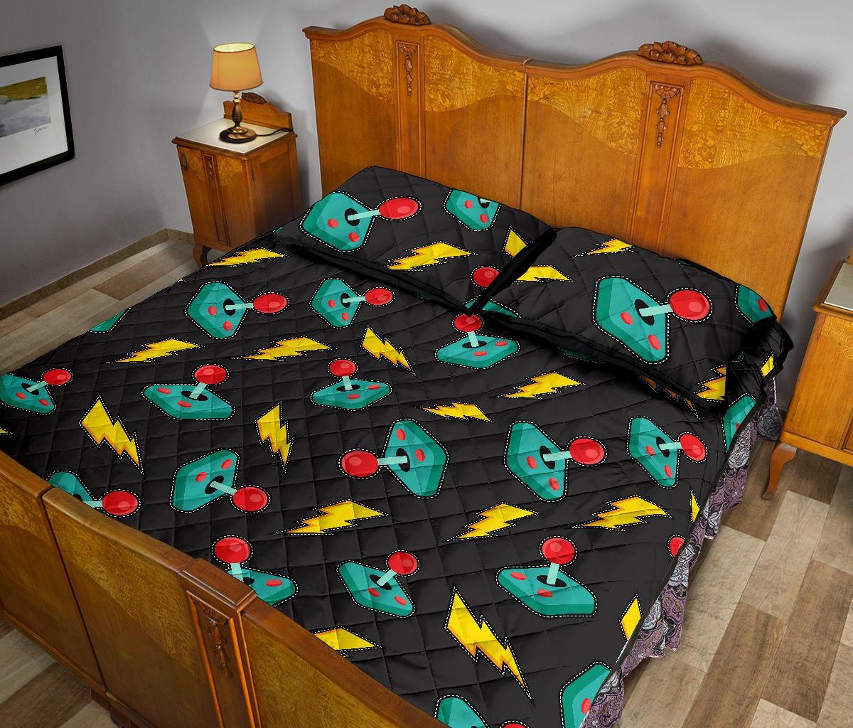 Gaming Joystick Pattern Print Bed Set Quilt-grizzshop