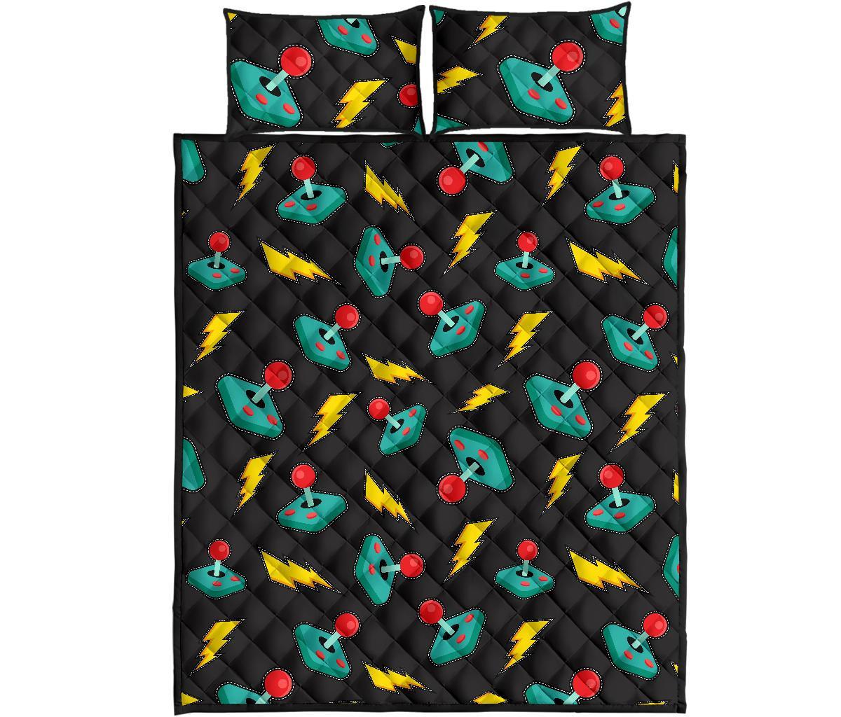 Gaming Joystick Pattern Print Bed Set Quilt-grizzshop
