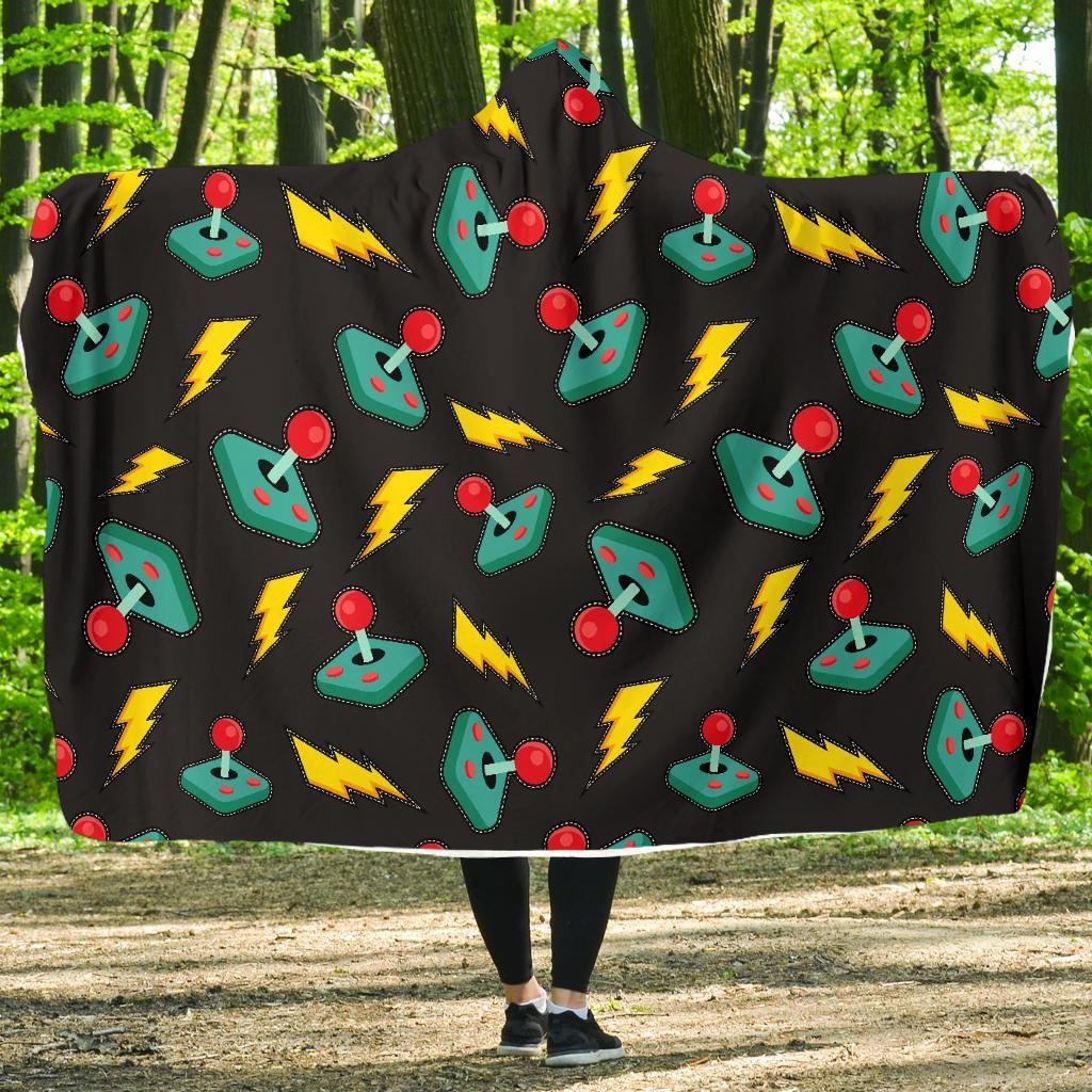 Gaming Joystick Pattern Print Hooded Blanket-grizzshop