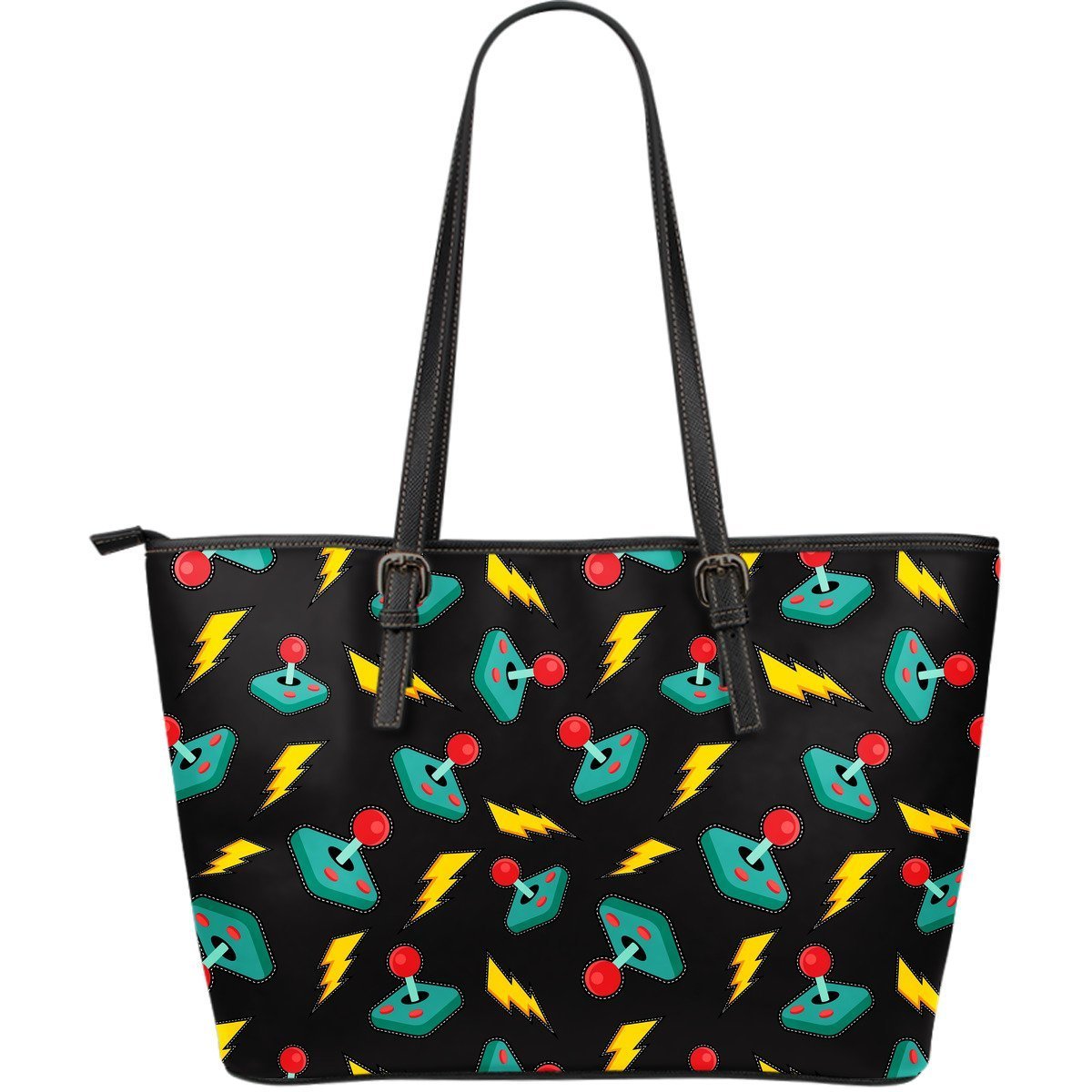 Gaming Joystick Pattern Print Leather Tote Bag-grizzshop