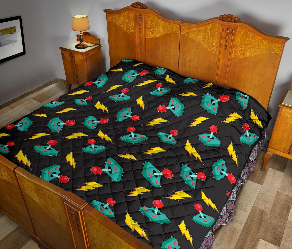 Gaming Joystick Pattern Print Quilt-grizzshop