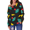 Gaming Joystick Pattern Print Women Off Shoulder Sweatshirt-grizzshop