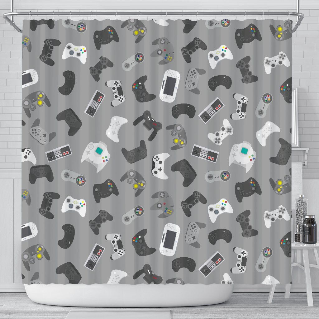 Gaming Joystick Print Pattern Bathroom Shower Curtain-grizzshop