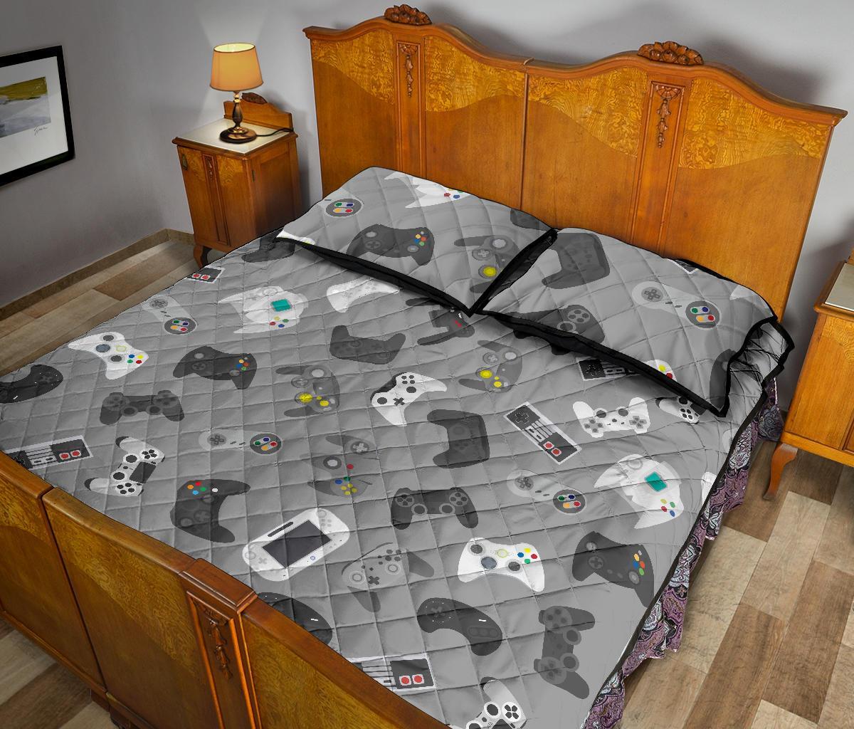 Gaming Joystick Print Pattern Bed Set Quilt-grizzshop