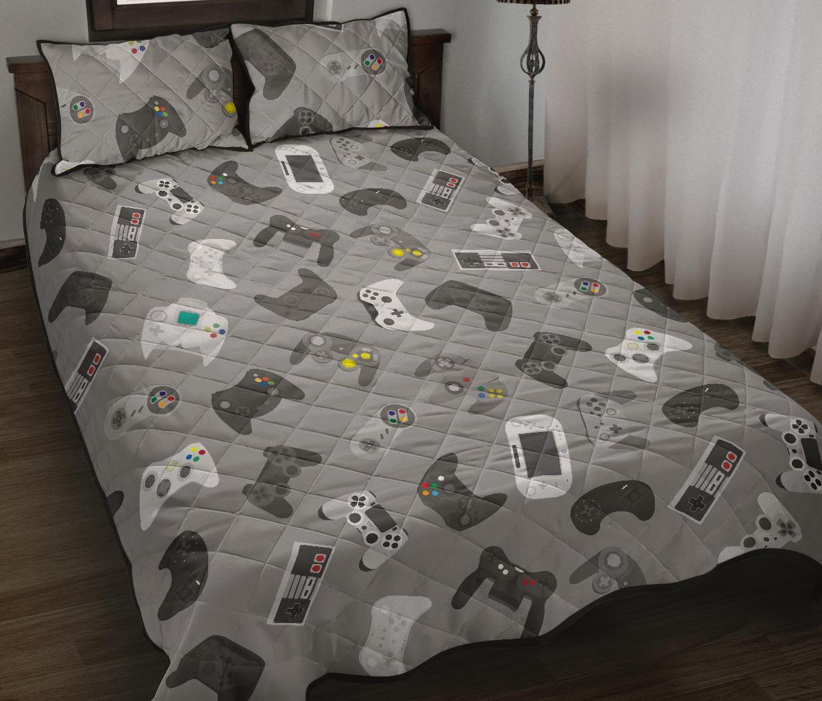 Gaming Joystick Print Pattern Bed Set Quilt-grizzshop