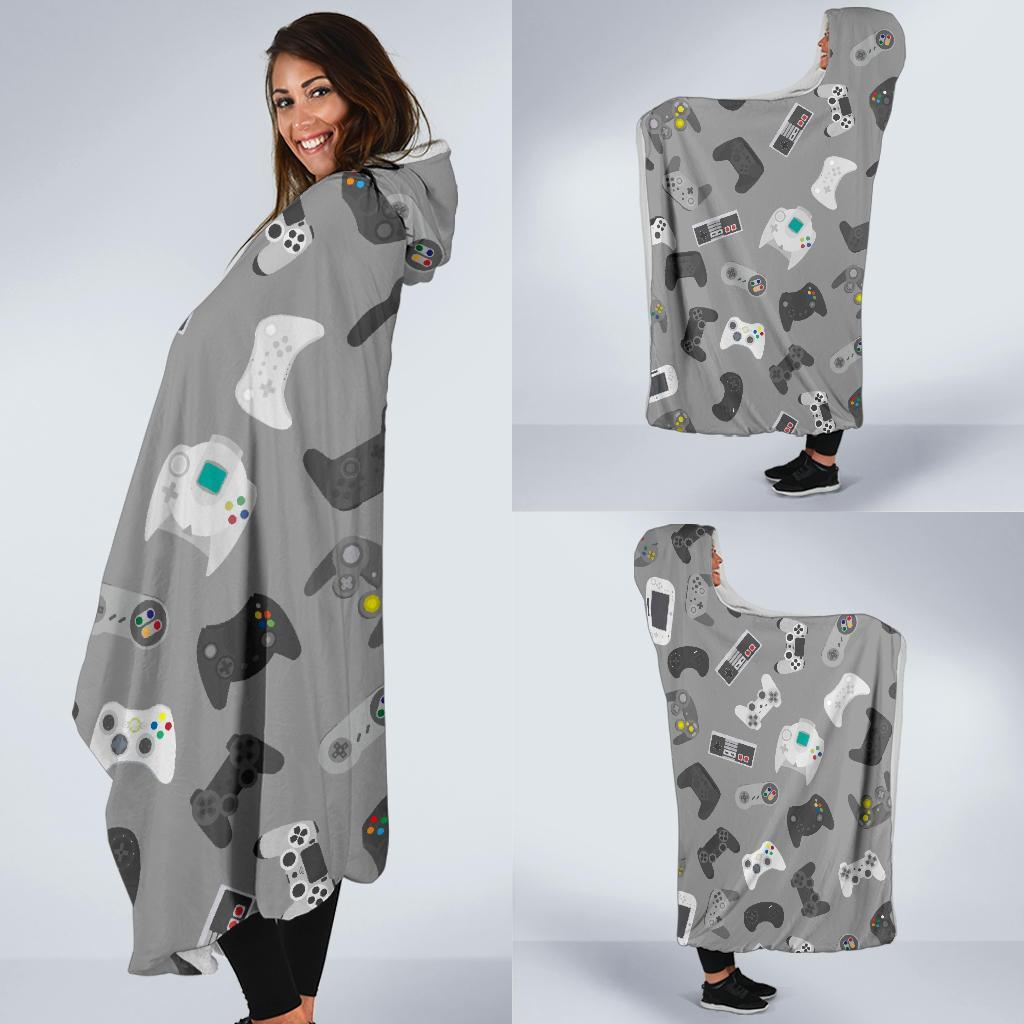 Gaming Joystick Print Pattern Hooded Blanket-grizzshop