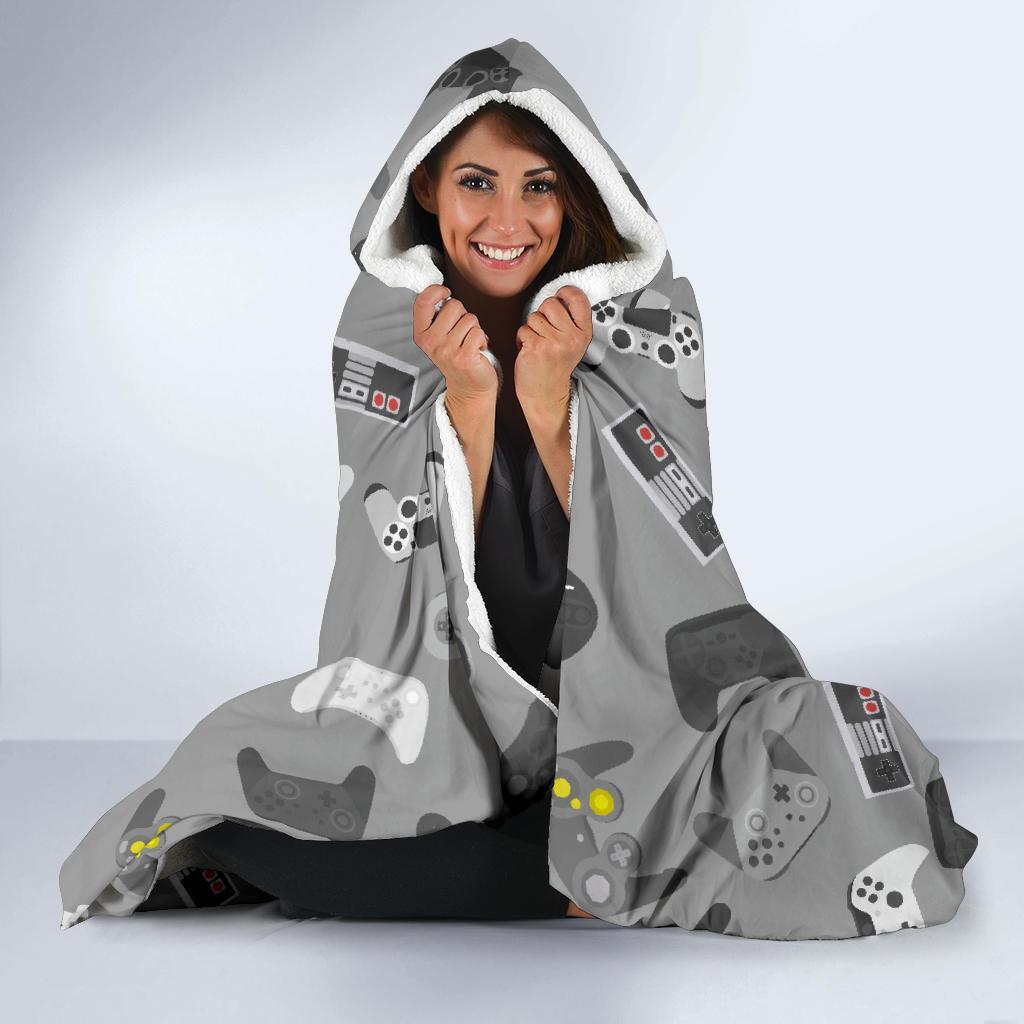 Gaming Joystick Print Pattern Hooded Blanket-grizzshop