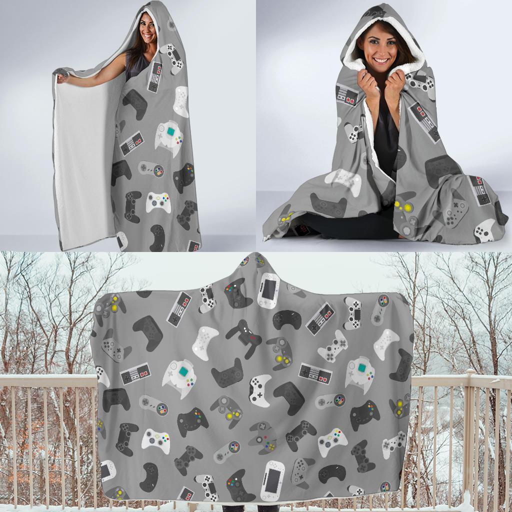 Gaming Joystick Print Pattern Hooded Blanket-grizzshop