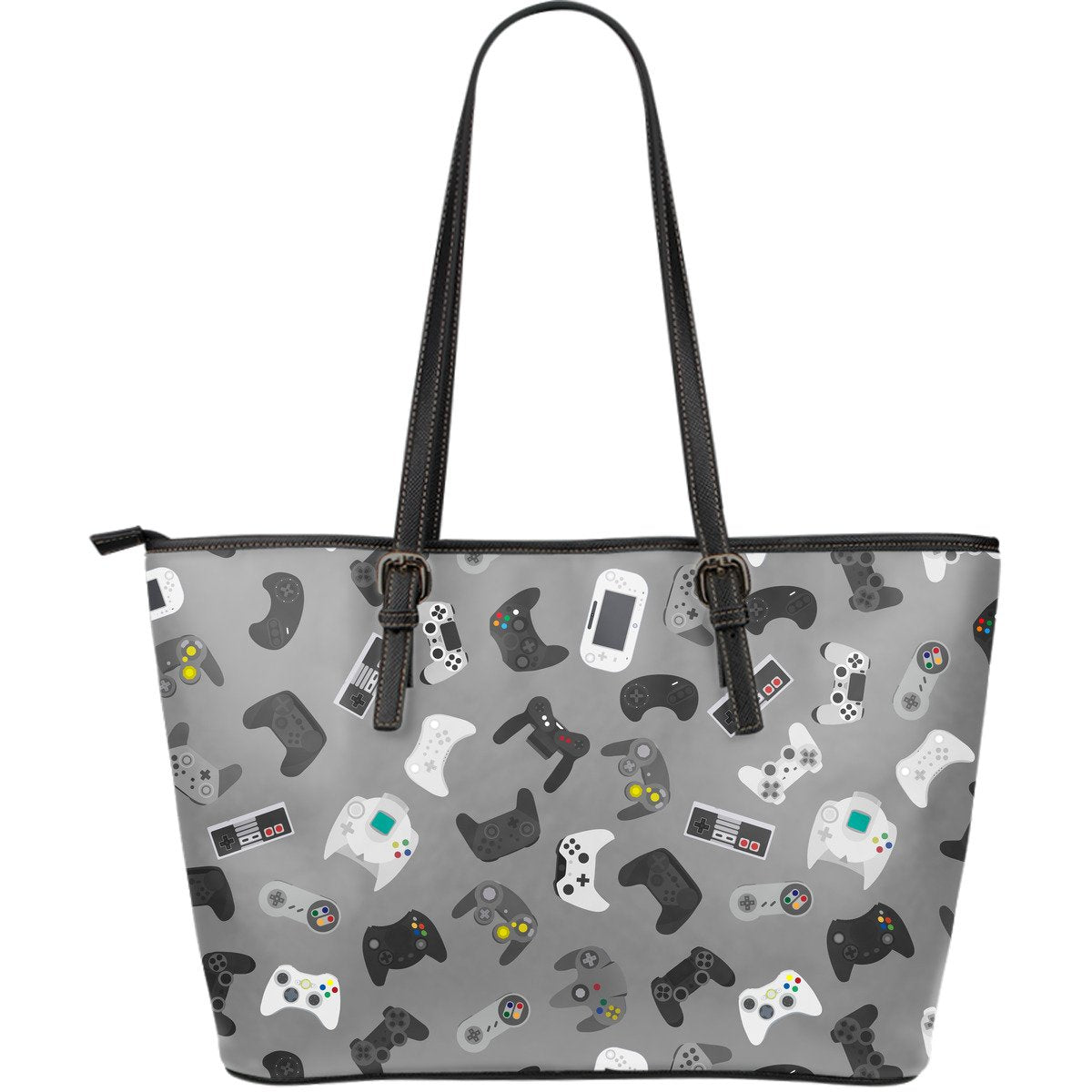 Gaming Joystick Print Pattern Leather Tote Bag-grizzshop