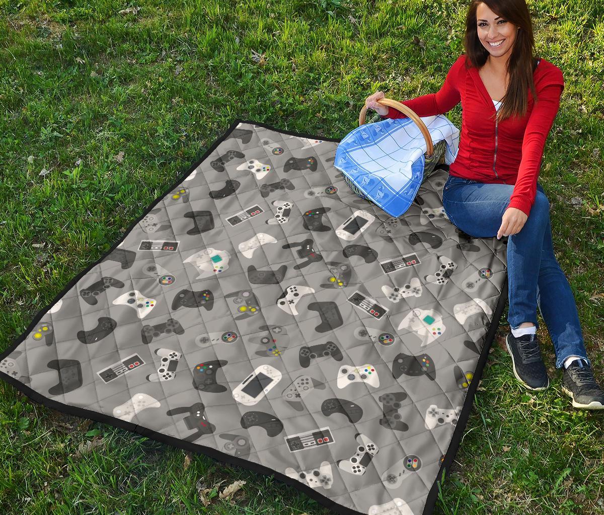 Gaming Joystick Print Pattern Quilt-grizzshop