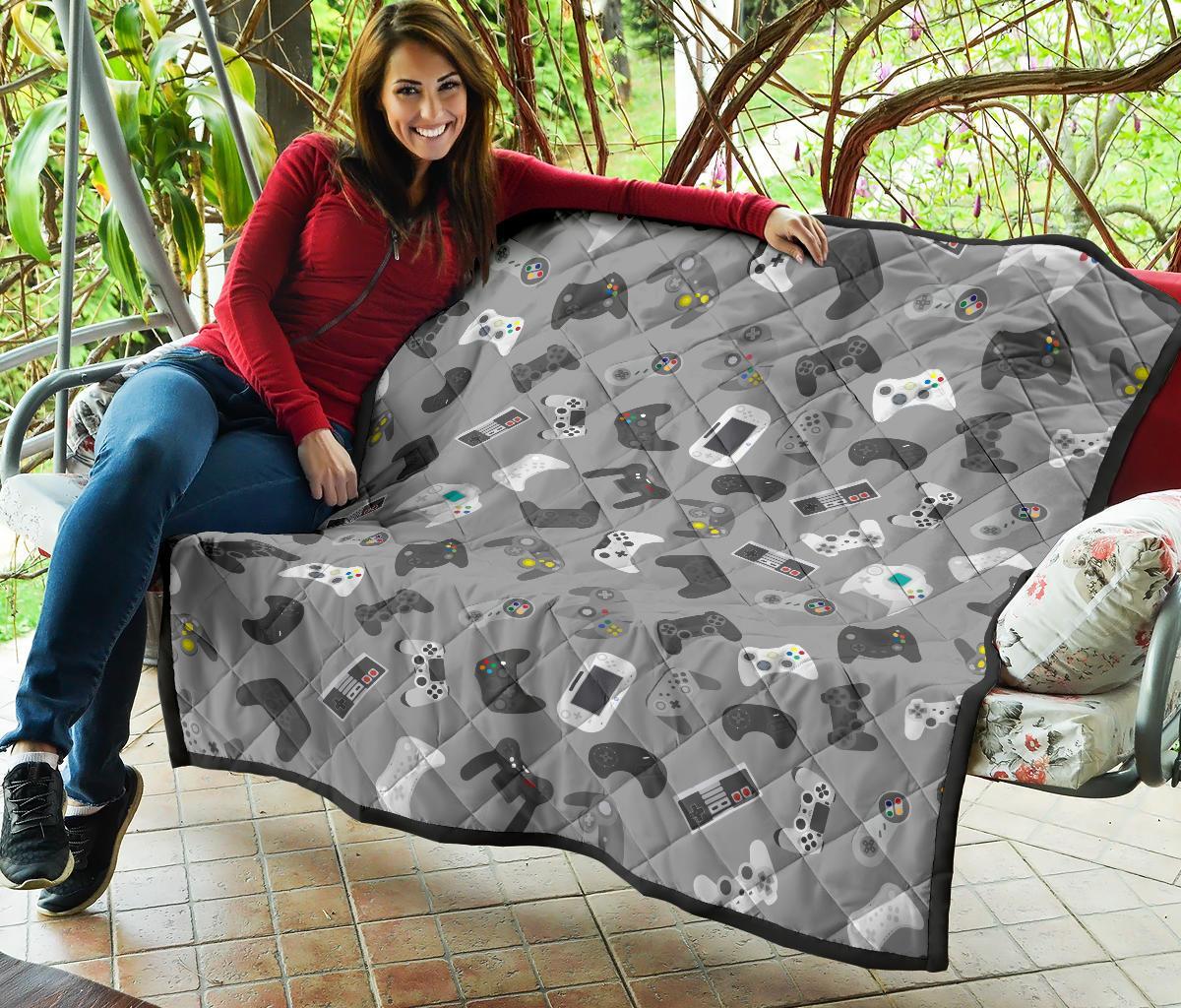 Gaming Joystick Print Pattern Quilt-grizzshop