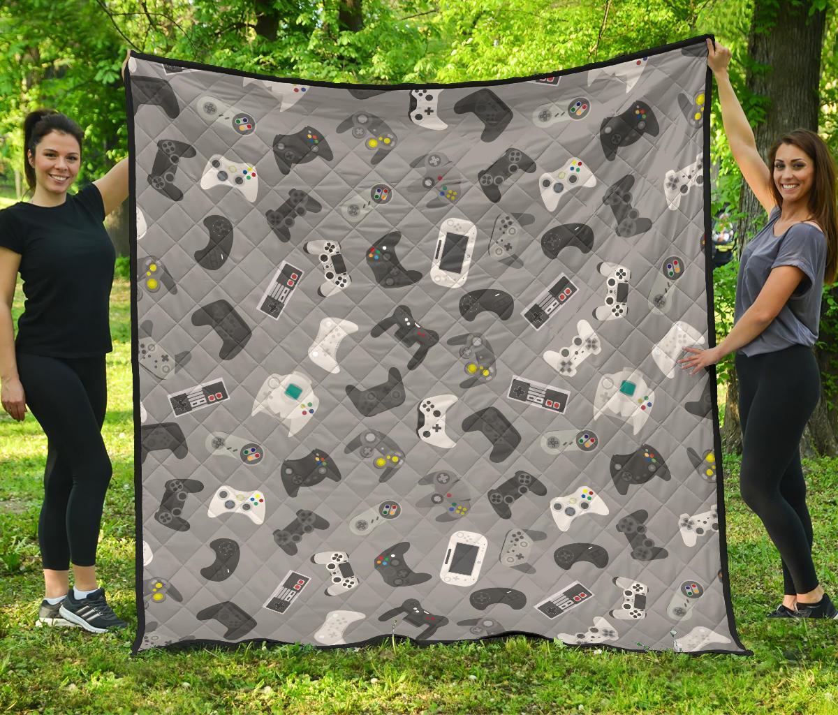 Gaming Joystick Print Pattern Quilt-grizzshop